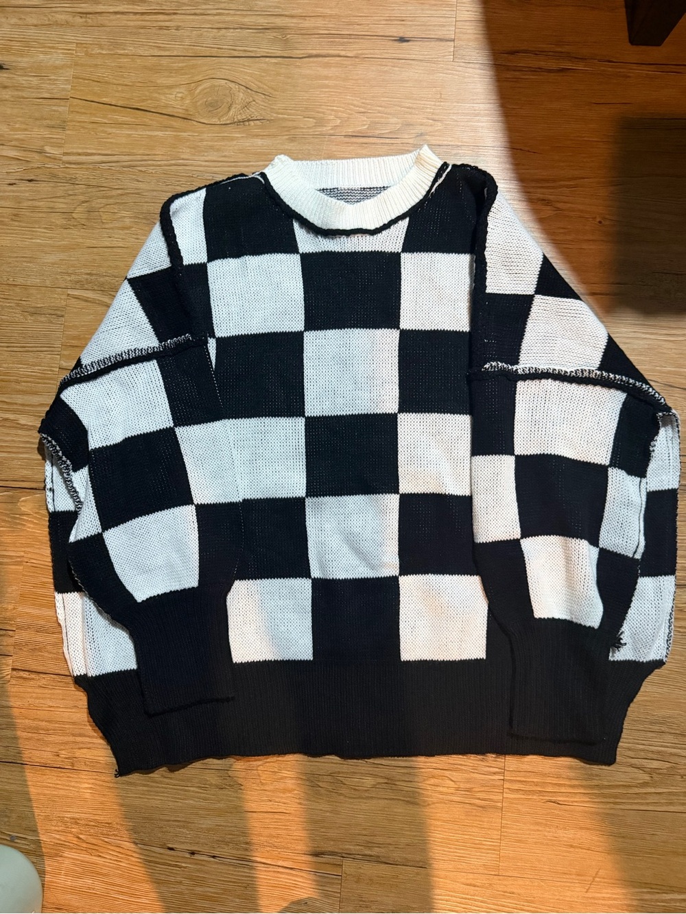 Women's Black & White Checkerboard Sweater